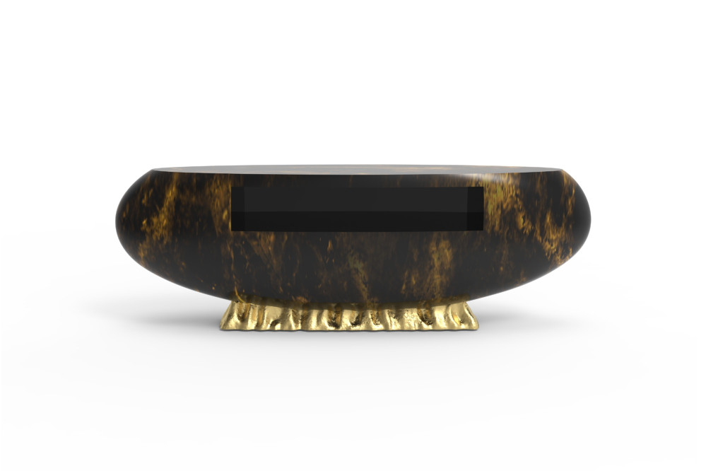 Midas reception counter with marbled finish and gold leaf base