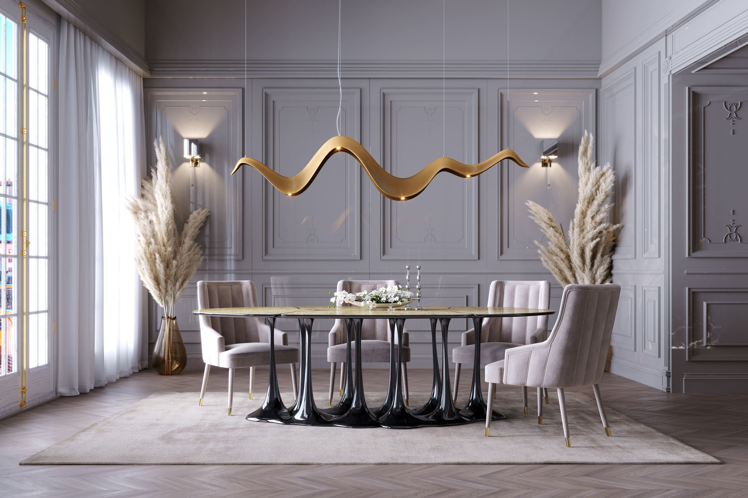 Dining room environment with Pangea table and Aura lamp