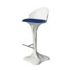 Flora bar stool lacquered in white and velvet blue upholstery