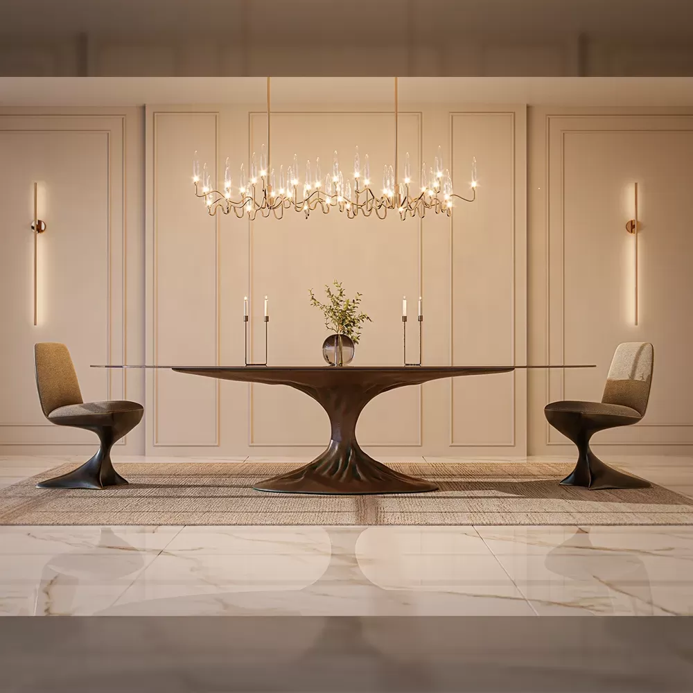 Modern living room showcasing Bonsai dining table and Alyna chairs